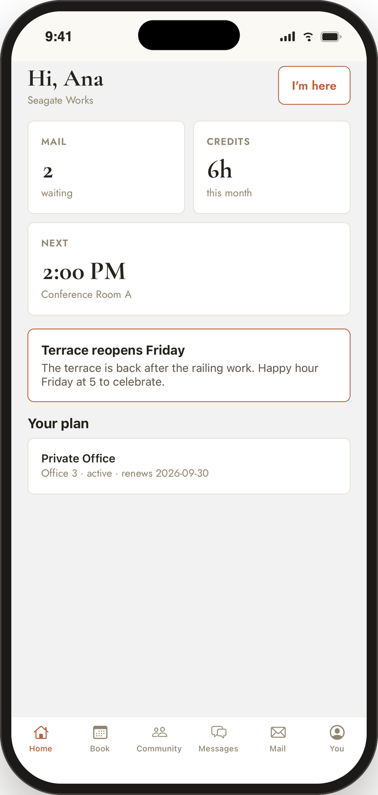 The member app home screen