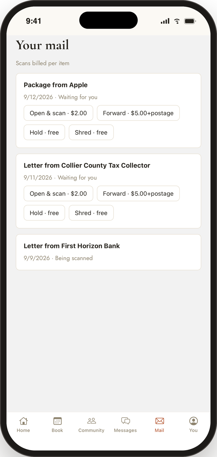 Virtual-office mail in the member app