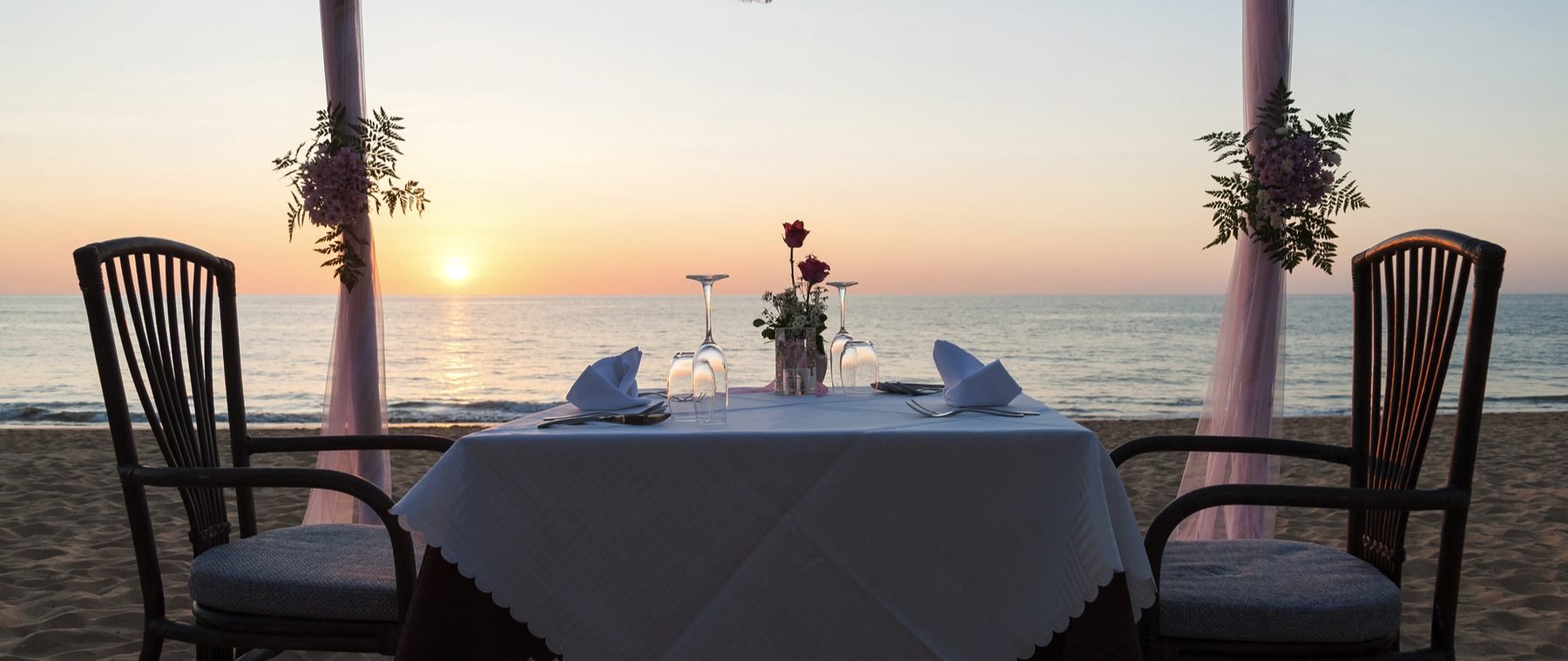 A table set for dinner at sunset
